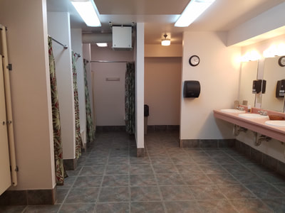 View from Bunk room entrance. All restrooms are similar to this in the Mission Dorm.